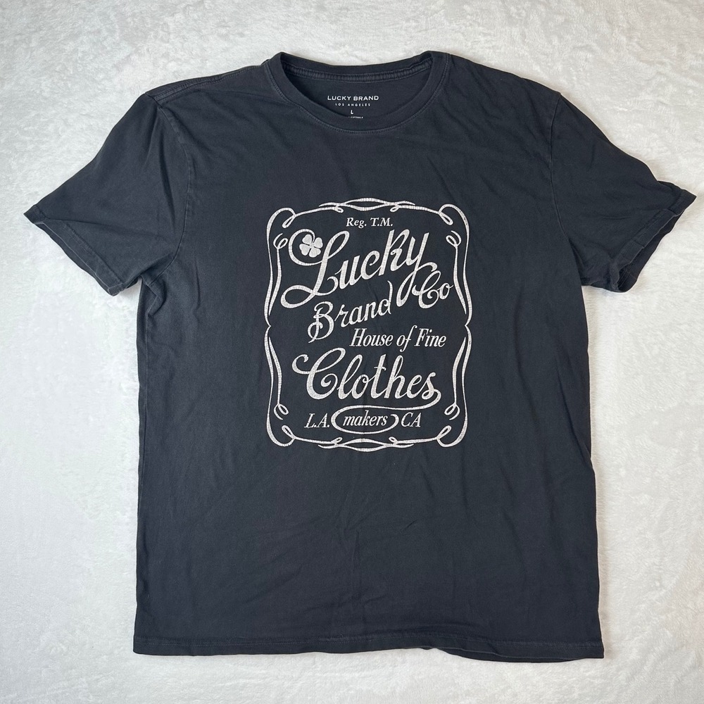 Lucky Brand Mens House of Fine Clothes Graphic T-Shirt Black Large L.A. Makers